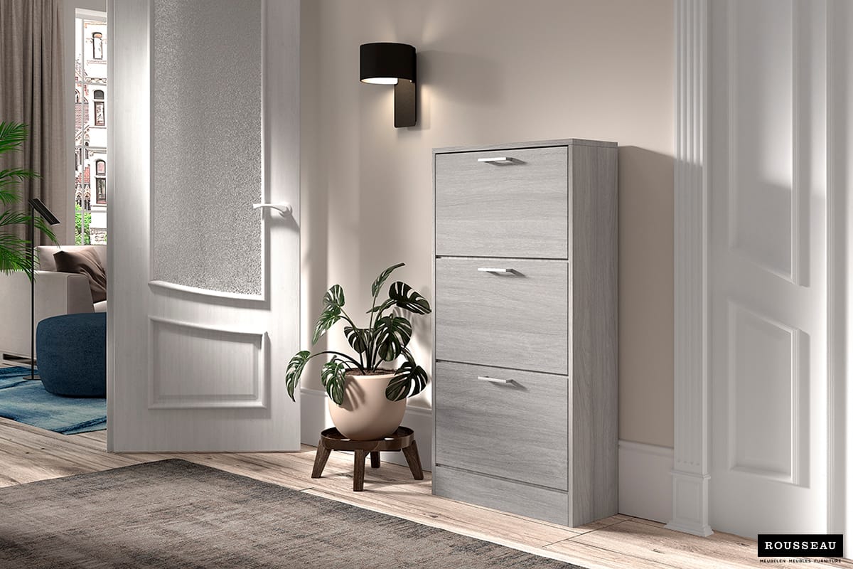 Armoire rangement chaussures 'Carini' 3 tiroirs Chêne gris (RO-5202-5)