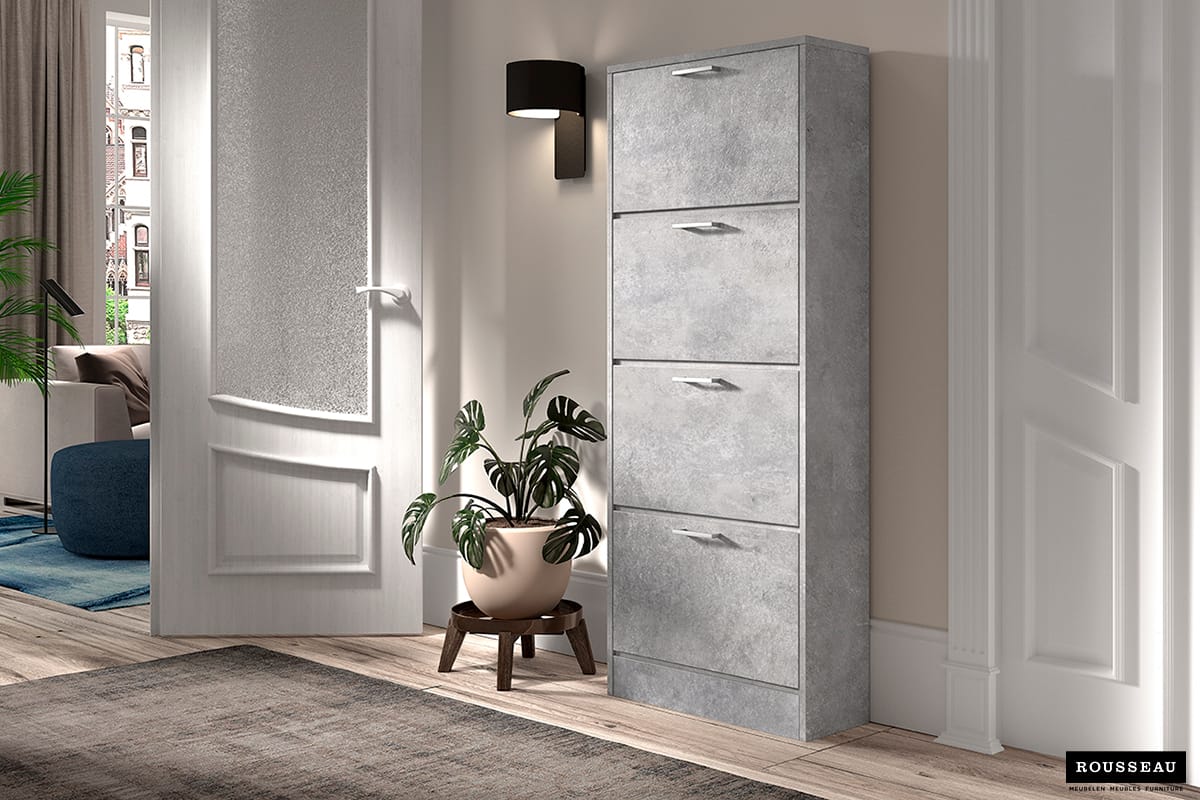 Armoire rangement chaussures 'Carini' 4 tiroirs Béton (RO-5203-6)