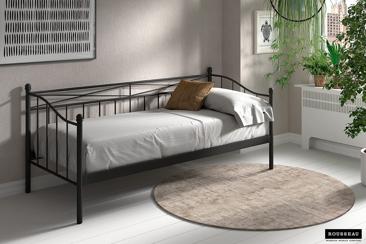 Lit 'Sablo' 90x200 avec sommier Noir (RO-88109-2)