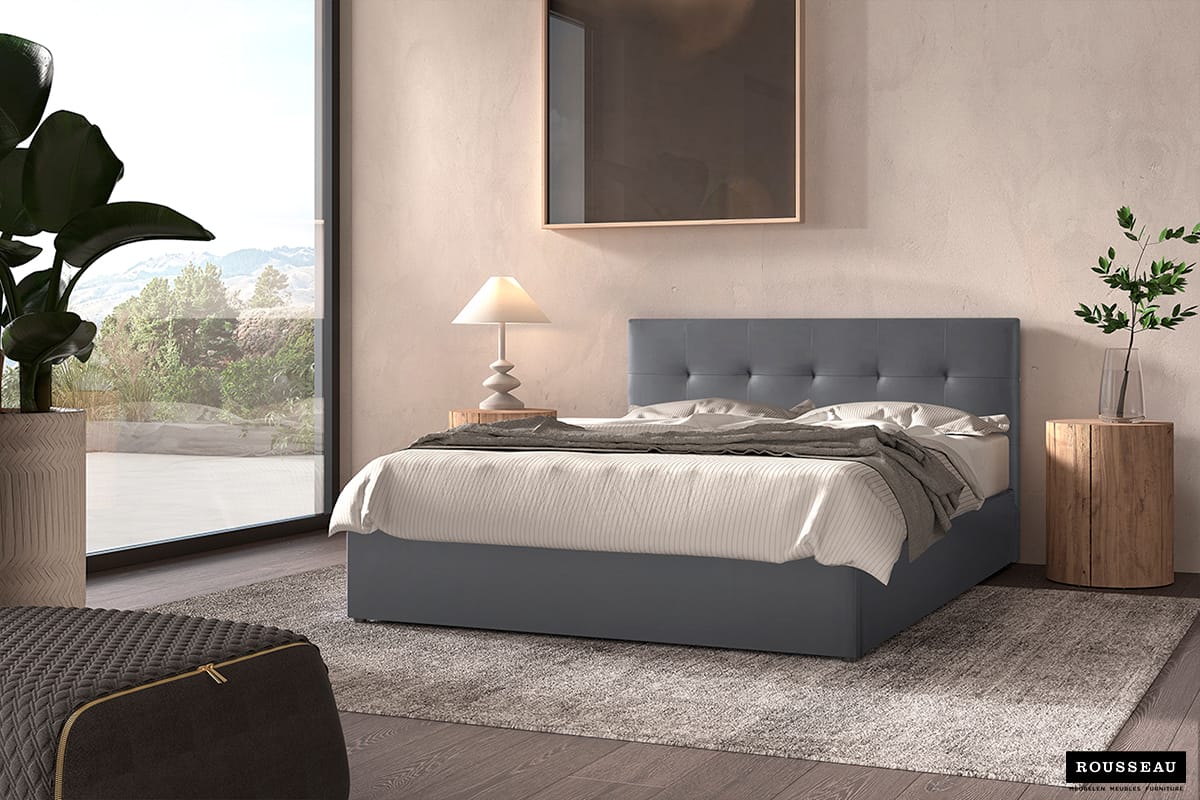 Lit 'Porto' 160x200 avec sommier PU Gris (RO-89526-3)