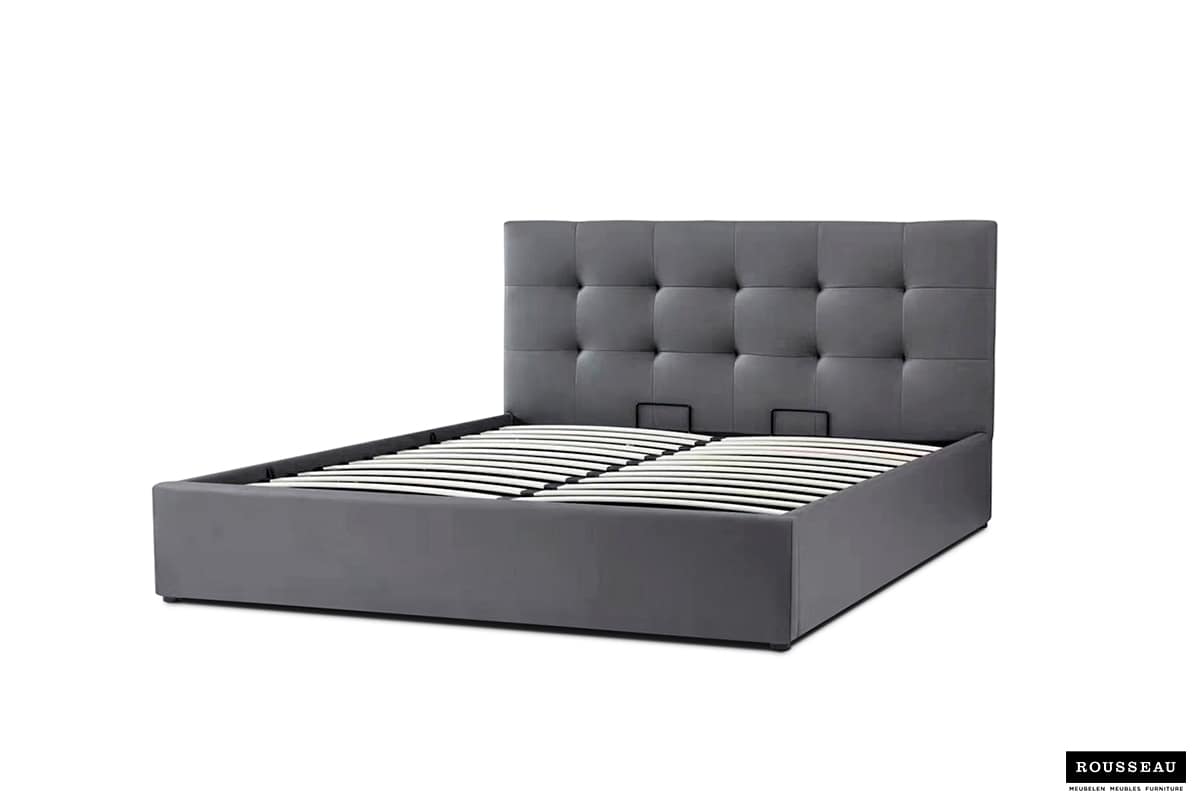 Lit 'Porto' 160x200 avec sommier PU Gris (RO-89526-3) – Image 5