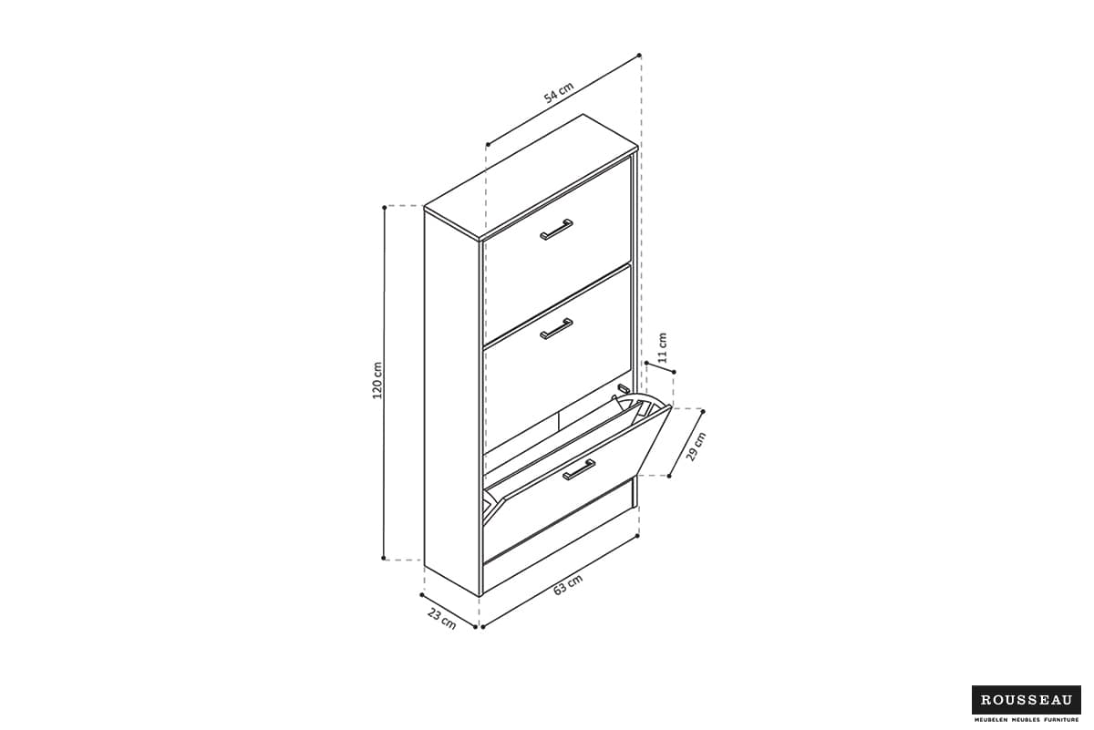 Armoire rangement chaussures 'Carini' 3 tiroirs Chêne gris (RO-5202-5) – Image 9
