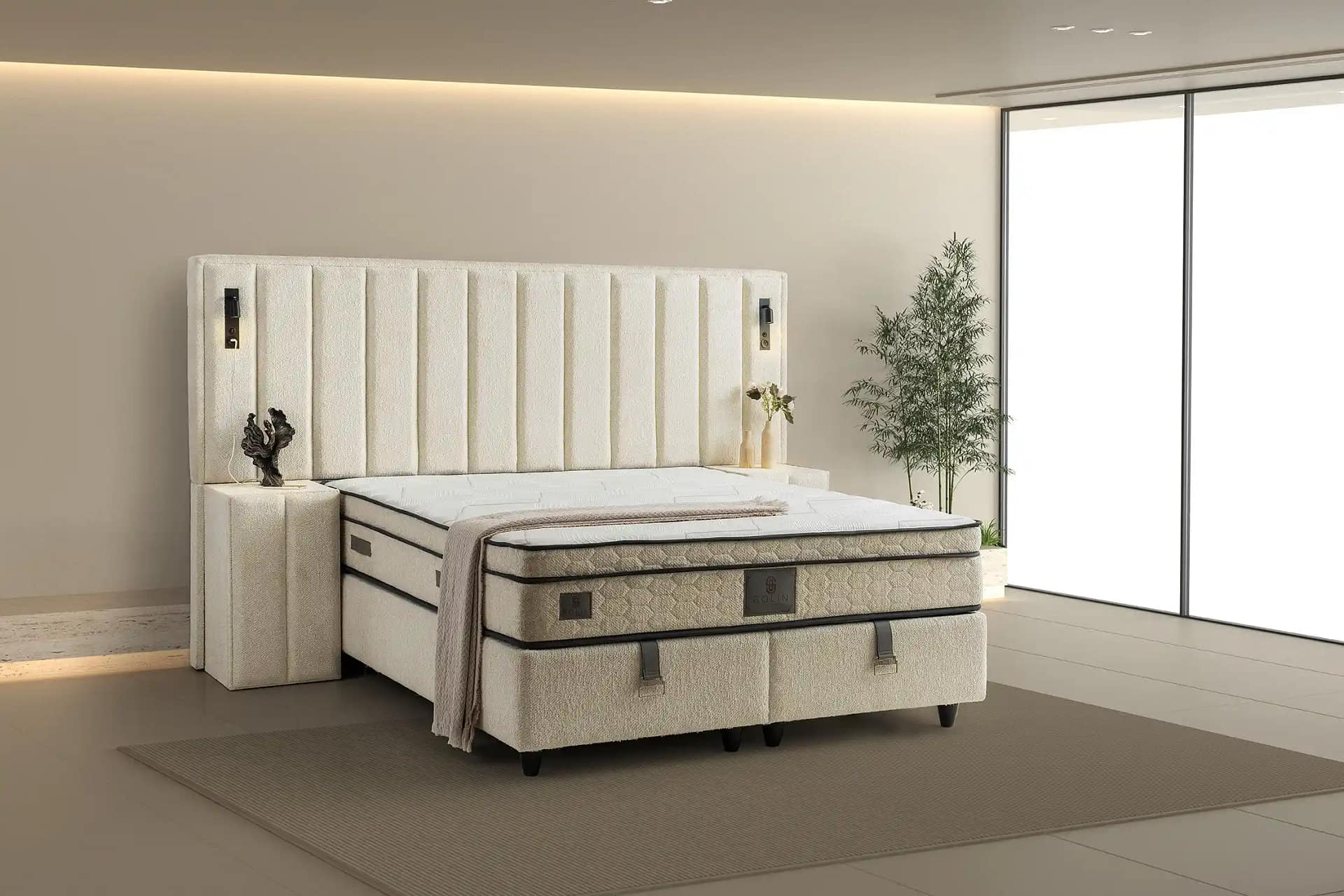 Lit-coffre Boxspring PELLA CREAM