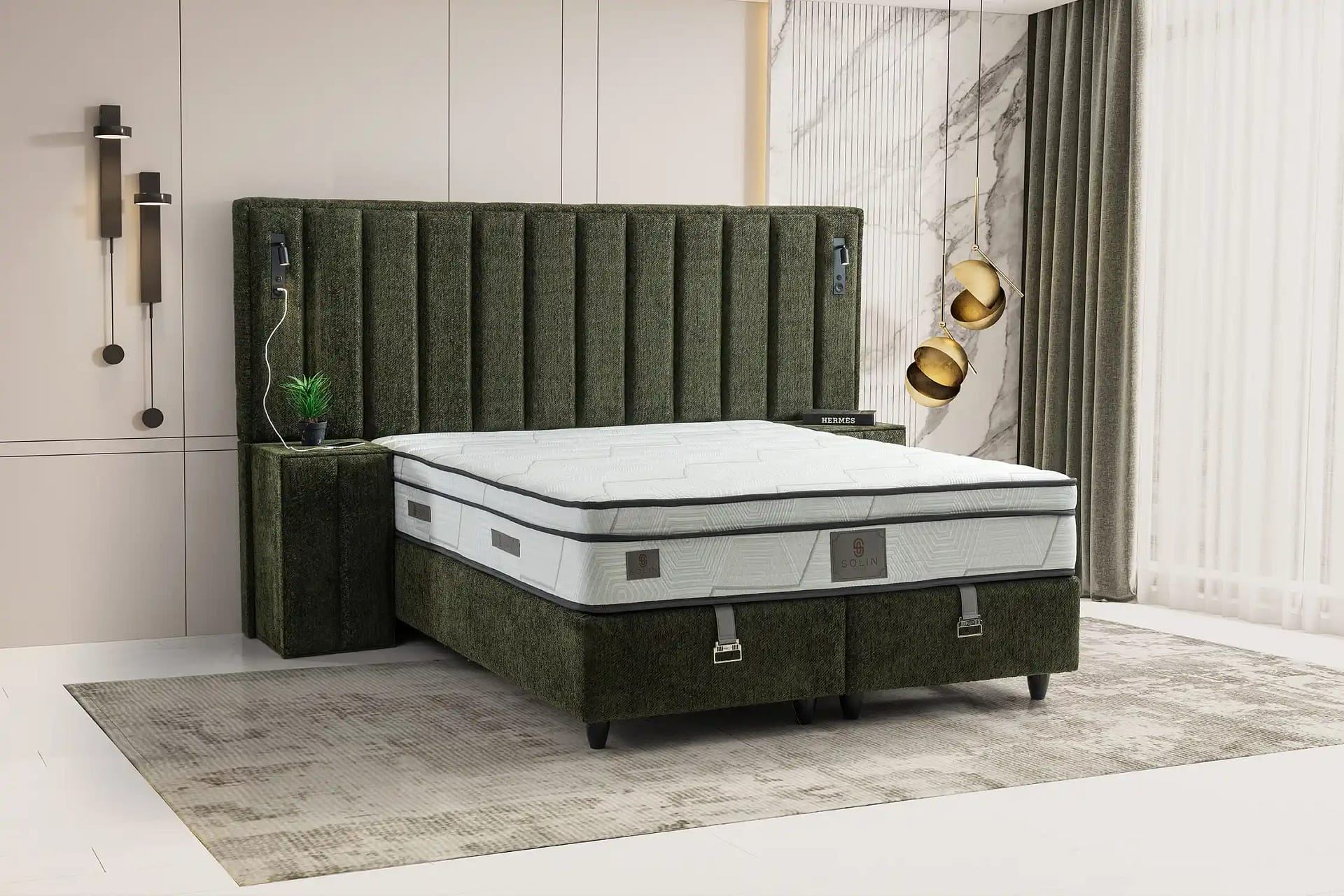 Lit-coffre Boxspring PELLA GREEN
