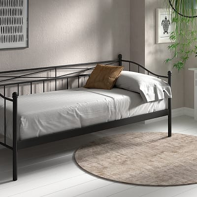 Lit 'Sablo' 90x200 avec sommier Noir (RO-88109-2)