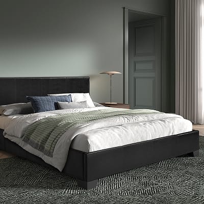 Lit 'Roma' 160x200 avec sommier PU Noir (RO-89516-2)