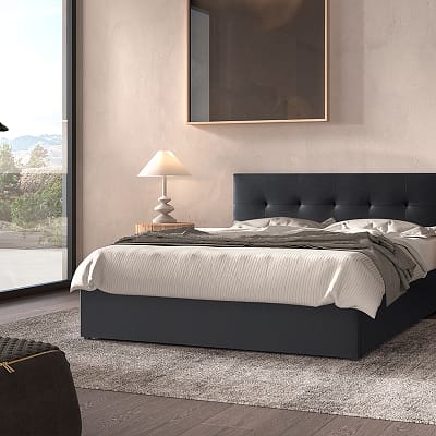 Lit 'Porto' 140x200 avec sommier PU Noir (RO-89524-2)