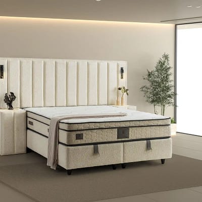 Lit-coffre Boxspring PELLA CREAM