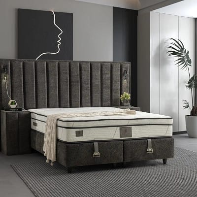 Lit-coffre Boxspring PELLA GREY
